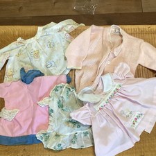 Vintage Baby Clothes Lot 5pc Orlon Pink Knit Cardigan Floral Kitten Print Dress