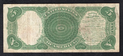 FR 91 1907 $5 “WOODCHOPPER” LEGAL TENDER USN “PCBLIC ERROR” VERY FINE - Picture 2 of 2