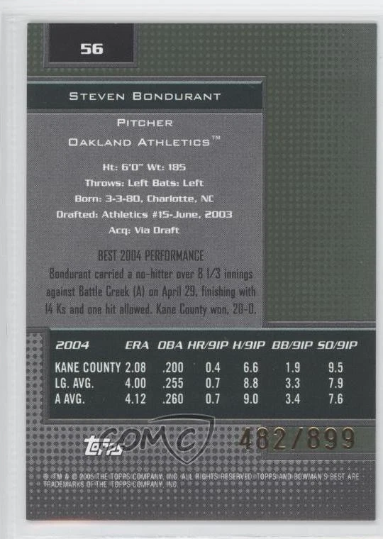2005 Bowman's Best Green /899 Steven Bondurant #56 Rookie RC - Image 2 of 2