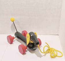 Vintage Brio Dachshund Push and Pull Toy Dog 1970 -1980's Toy Wheels Roll Along