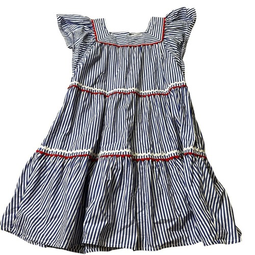 Crewcuts Girls' flutter-sleeve dress w/ rickrack Blue White Tiered Sundress Sz 8