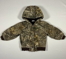 Carhartt Real Tree Toddler Boys Quilt Lined Camo Jacket Size 3T Hooded Coat Vtg