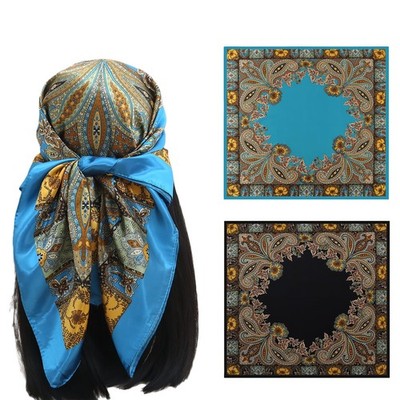 GoldenLife 35'' Square Head Scarf -2Pcs Silk Feeling 35'', Blue & Black 
