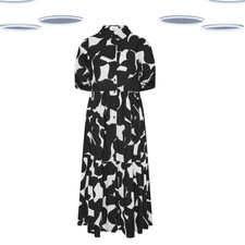 Ex Women's Plus Size Abstract Print Tiered Shirt Dress - Black (Defect)