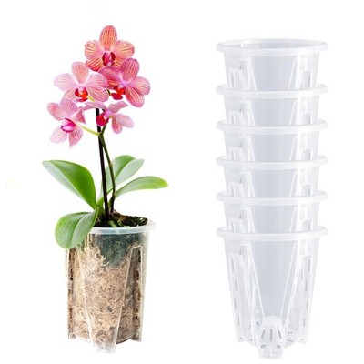 Orchid Pot, 3.9''W × 4.8''H 6 Pack,Orchid Pots with Holes,Sturdy Clear Plastic O