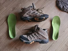 Merrell Moab Ventilator Mid Men's 9 Walnut Hiking Boots + Superfeet Insoles