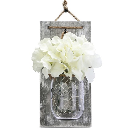 2 Pack Mason Jar Wall Light Outdoor Indoor Remote Timer Hanging LED Sconce Lamp - Picture 22 of 24