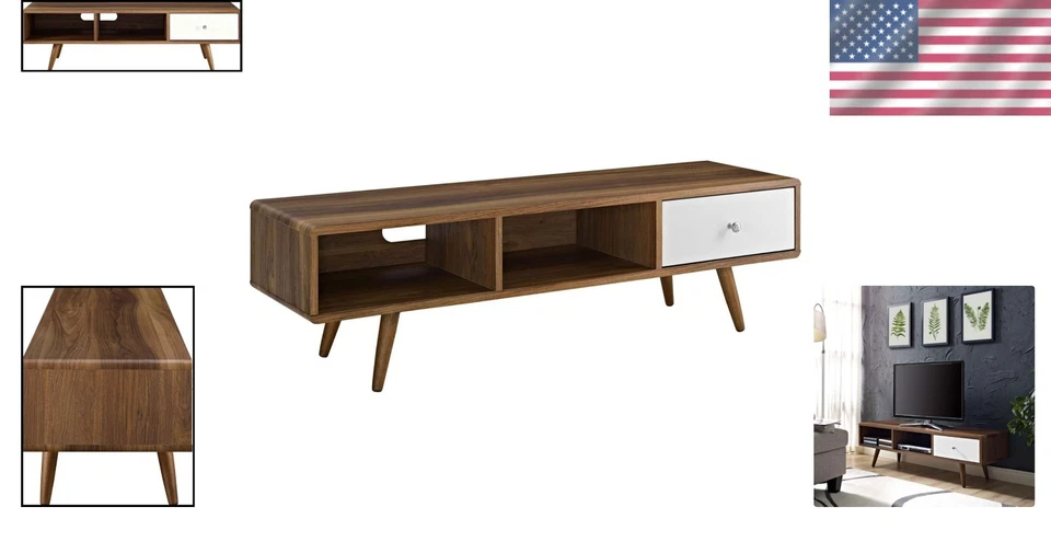 Soporte de TV de bajo perfil de 55 pulgadas blanco nogal para televisores de pantalla plana de hasta 60 pulgadas Foto 2 de 4