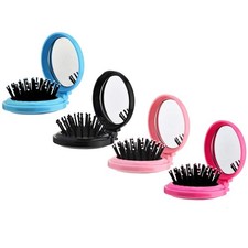 4pc Folding Travel Hair Brush with Mirror - Mini Pocket Size Compact Hair Combs