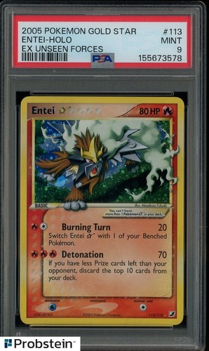2005 Pokemon Gold Star EX Unseen Forces #113 Entei Holo PSA 9 MINT