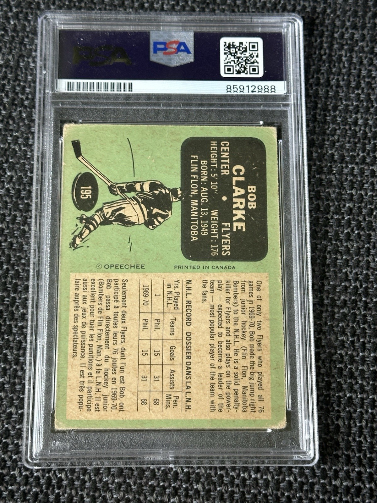 Bobby Clarke Autographed PSA/DNA Auto 1970-71 O-Pee-Chee Rookie Inscribed BSB view 2