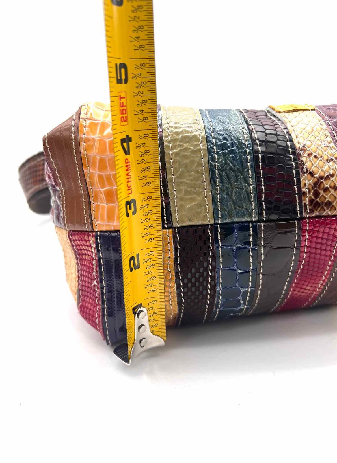 Size Tan/Multi Reptile Patchwork Purses Satchel - image 11