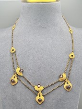 Antique Gold Filled Festoon Necklace Rose Cut Purple Paste Stones Antique Gold Filled Festoon Necklace Rose Cut Purple Paste Stones