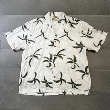 Paradise Found Palm Trees Hawaiian Button Down Shirt Mens Vintage XL White