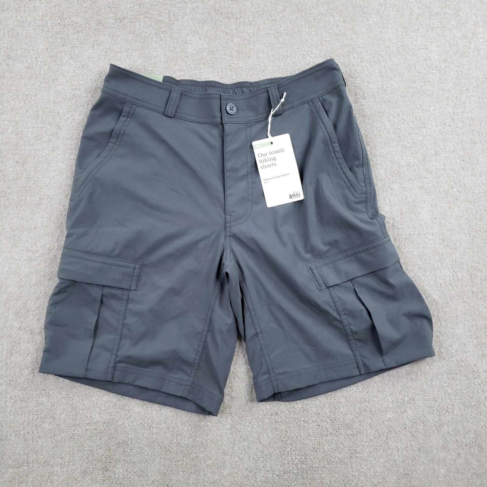 REI Co-op Shorts Mens 32 Gray Sahara Cargo Pockets 8 In Inseam Stretch Hiking