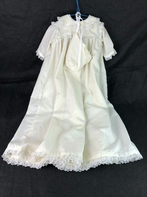 Handmade Vintage Baby Infant Christening Baptism Gown + Under Dress + Bonnet