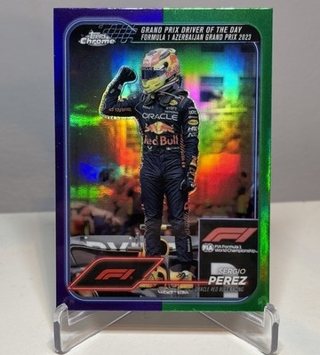 2023 Topps Chrome Formula 1 Sergio Perez Purple/Green SP Driver Of The Day