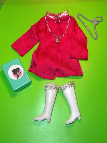 Vintage Barbie CLONE DARK PINK SILVER COLLAR MINI DRESS HM NECKLACE OOAK BOOTS