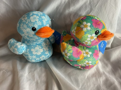 #ad #ad 2 Way To Celebrate Floral Tropical Print Duck Plush Duck Stuffed Animal Lot 6” $17.54