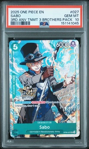 One Piece Sabo 3rd Anniversary Tournament 3 Brothers OP09-027 PSA 10 Gem Mint