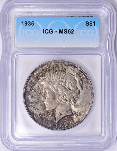 1935 Peace Silver Dollar $1 ICG MS 62