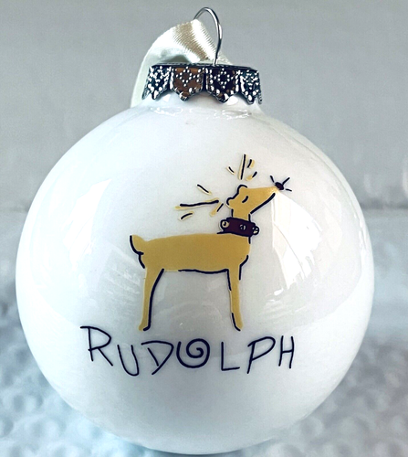 Pottery Barn Rudolph Rentier mit roter Nase 2007 Weihnachten weiße Kugel Ornament neu mit Etikett - Bild 1 von 5