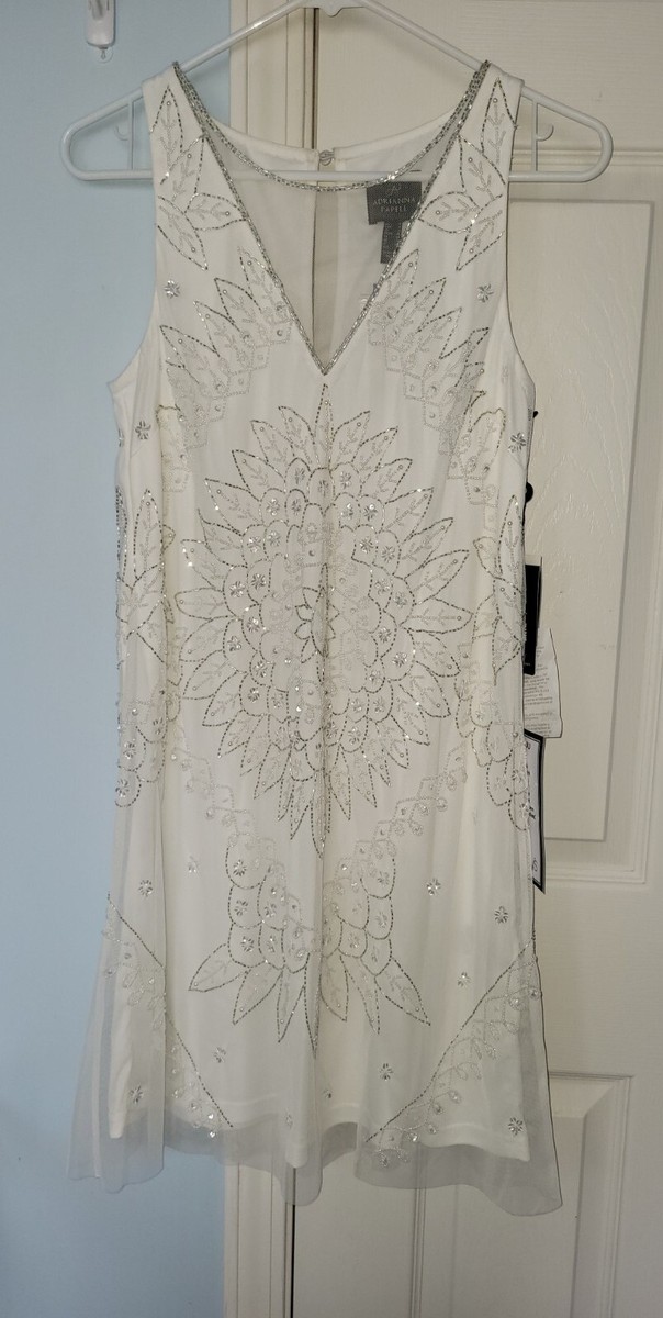 adrianna papell beaded shift dress Vintage 90s Adrianna Papell Black Silk Beaded Pearl Gown Dress NWT Siz