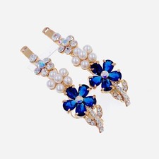 Pearl Flower Bobby Pin Hair Clip use Swarovski Crystal Hairpin Wedding Blue 7