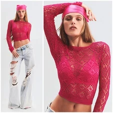 SER.O.YA Size M/L Parley Crochet Top in Hot Pink Womens Knit Sweater Crop $188