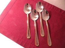 Set Of 4 ALLURE Gold Accent CAMBRIDGE Stainless Place Oval Soup Spoons 7 5/8" B