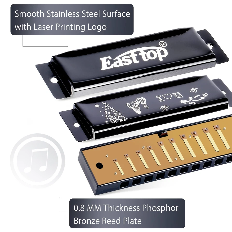 EASTTOP 10Hole Harmonica Diatonic Harmonica Key of C Blues Harp Mouth Organ Gift - Image 4 of 4