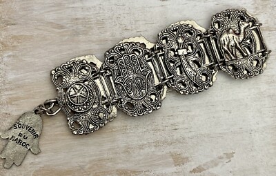 Souvenir Du Maroc Panel Bracelet Hamsa Moroccan Hand Camel Vintage