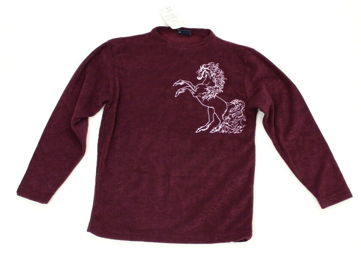 Fleece Troyer Pullover Mit Pferde-Stickerei, Aubergine, Gr. 116 - Weich, Strapazierfähig, Made In Germany