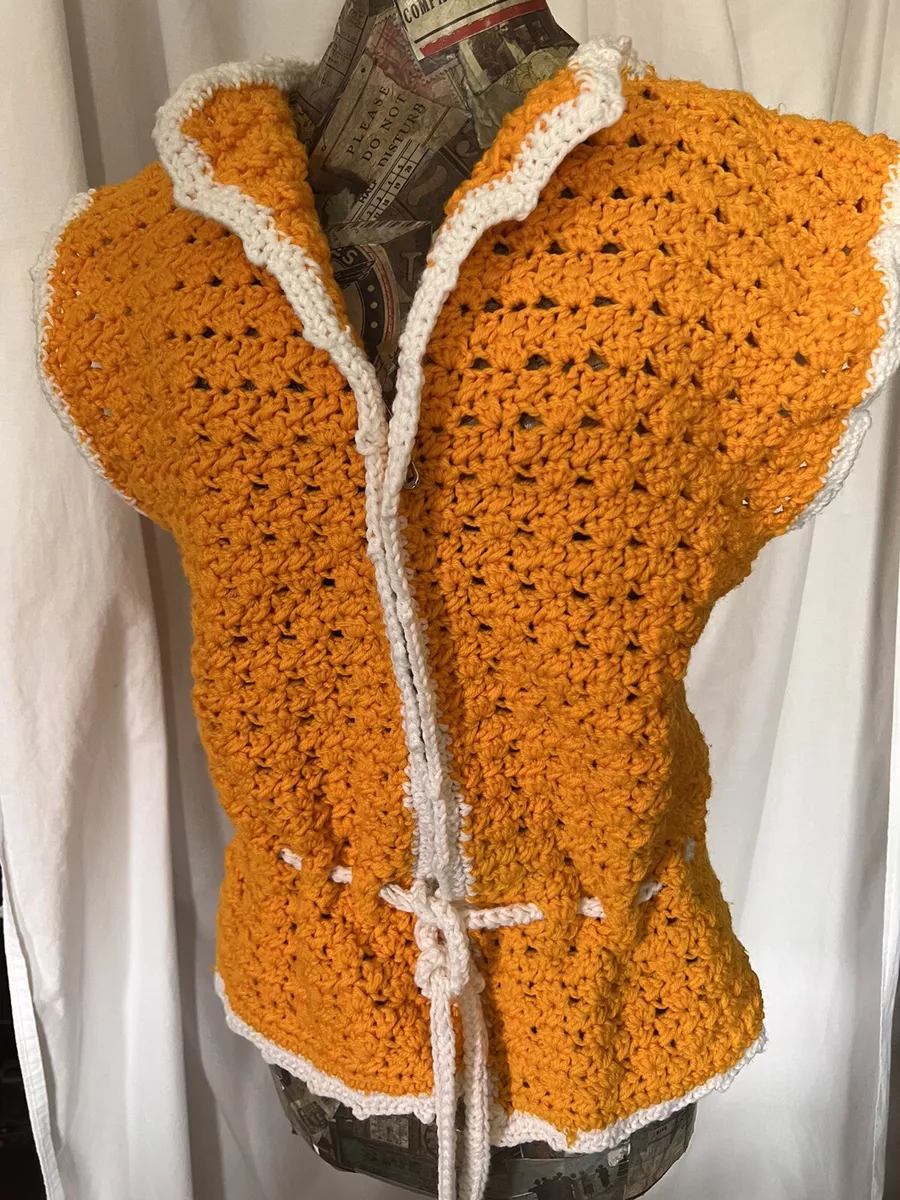 Vintage Bright Hand Knit Crochet Hippy Boho 70 / 80’s Vest Size Small Medium