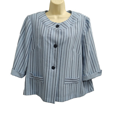 Perceptions Womens Top Cardigan Size 16 Blue Striped 3/4 Sleeve Statement Format