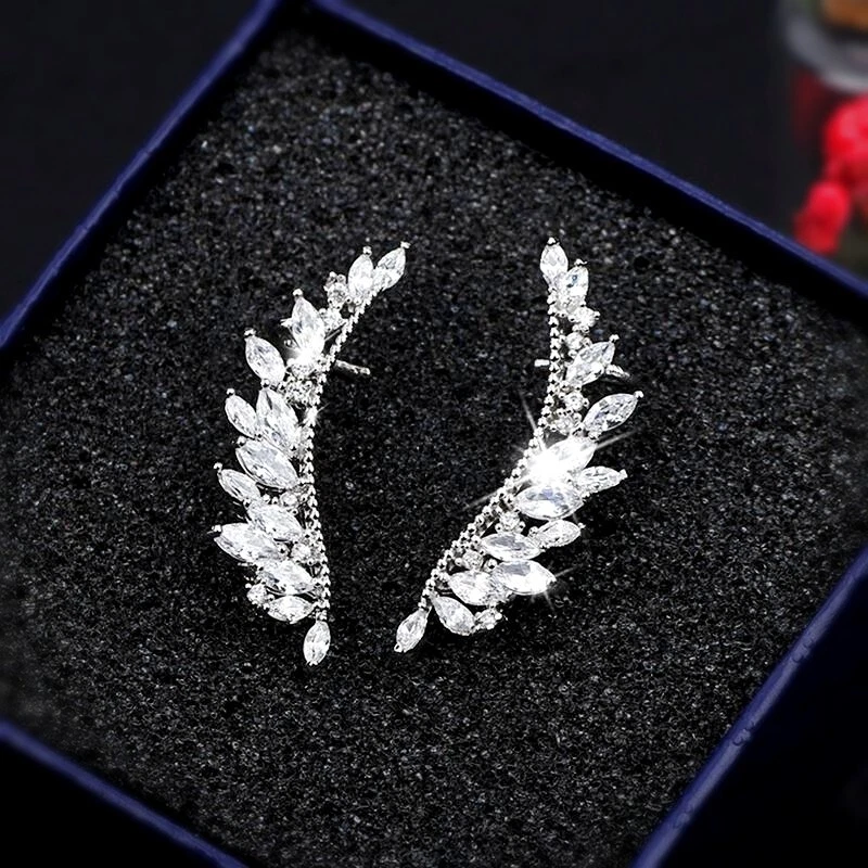 Wing clear gemstone 18k white gold filled silver fashion ear cuff earrings — 第 3/4 张图片