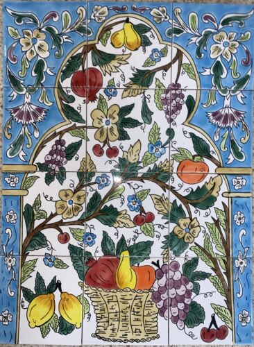 18" x 24" Ceramic Tile Mural Backsplash Art Wall Panel Hand Painted Vase Flowers - Picture 2 of 9
