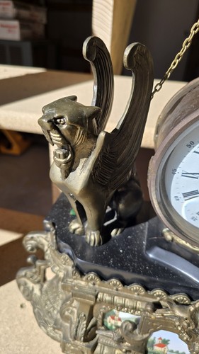 Figural Bronze Mantel Clock with Winged Beasts - Picture 4 of 13