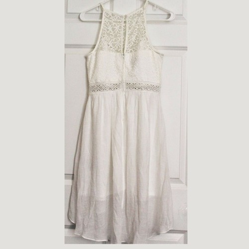 By &by Girls White Lace Crochet Midi Dress Asymmetrical Hem Halter Neck New - Picture 3 of 9