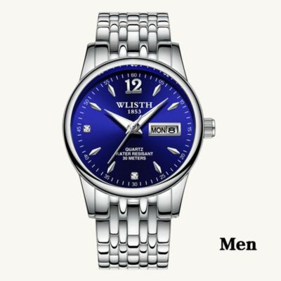High Quality Business Men's Watch Steel Band Analog Dual Calendar Quartz Watch