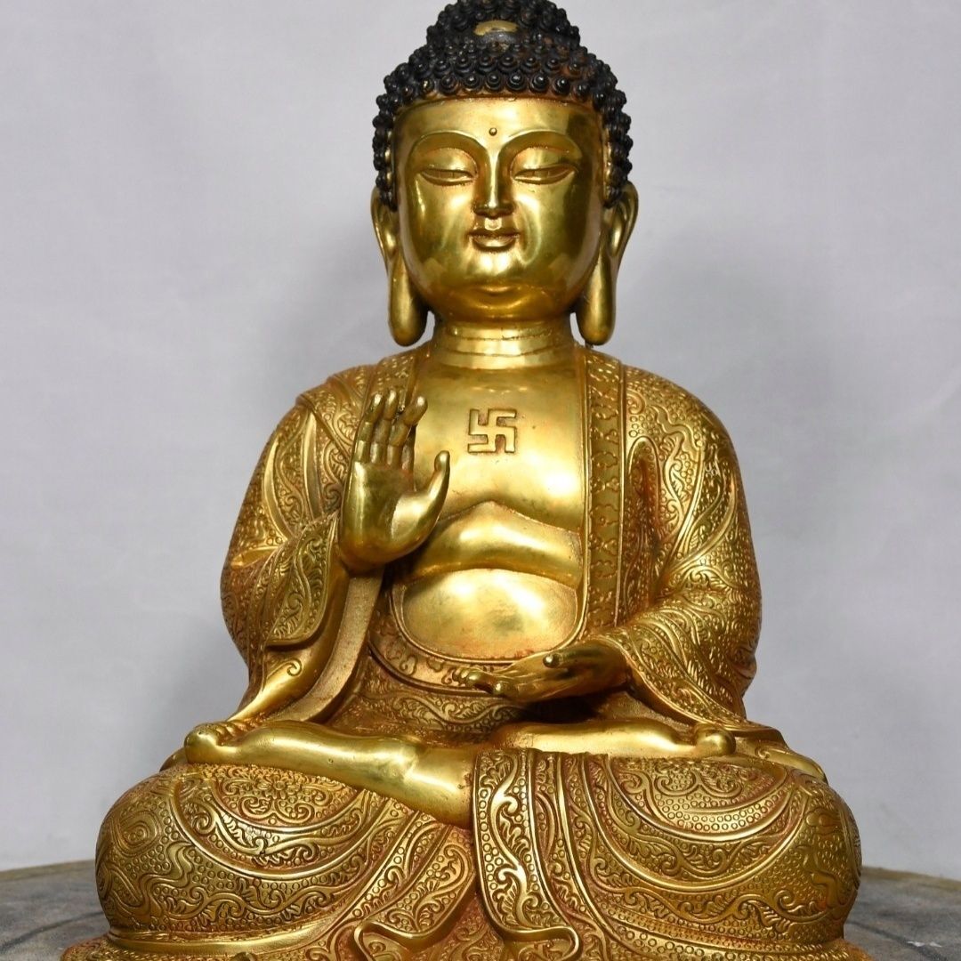 Old Bronze Sambo Buddha Trikalea Buddhas blessed Sakyamuni Buddha