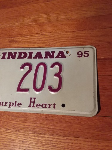 Expired 1995 Indiana Purple Heart License Plate 3 digit 203 - Picture 3 of 12