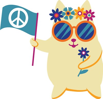 4  Cute Hippie Cat Sticker Peace Sign Groovy Flower Child Funny