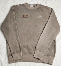 Nike Mens M Club BB Crew Revival Sweater Olive Gray U of M Basketball