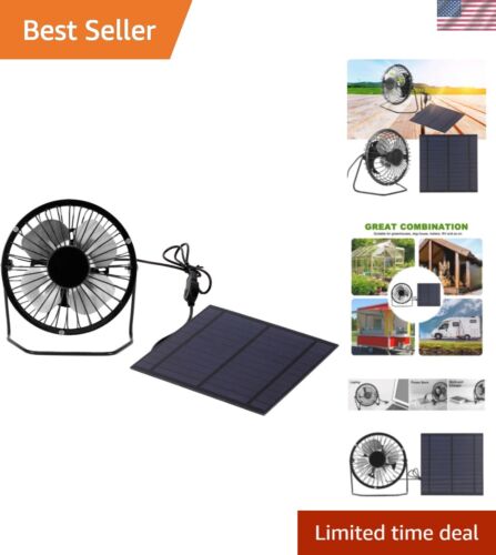 New Cooling Fan Solar Panel Powered Ventilator Fan Portable 5W Greenhouse Sol...