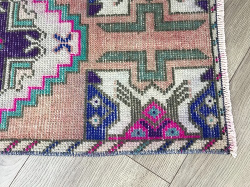 wool turkish rug, mat for kitchen, floor rug, wool porch rug, 1.4 x 2.9 ft - Picture 10 of 11