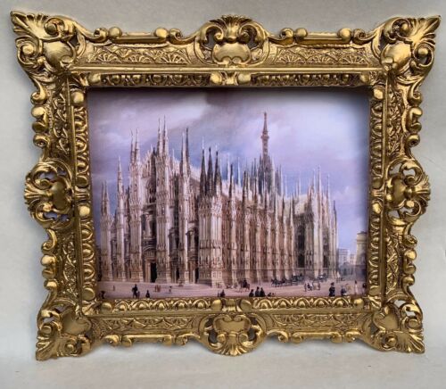 Image baroque encadrée villes cathédrale de Milan peinture murale 45 x 37 image avec cadre Italie - Photo 1/4