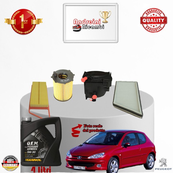 Inspektionskit Filter + ÖL Peugeot 206 1.4 HDI 16V 68KW 92CV Von 2003->-image