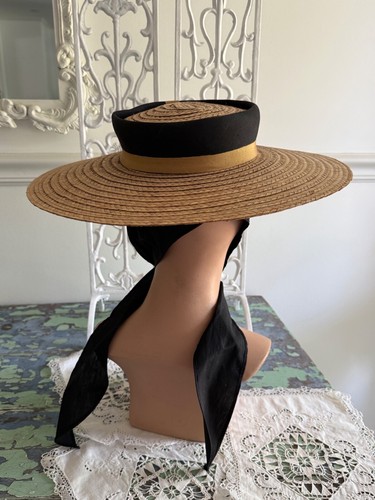 NWT Vintage Wide Brim Straw Hat w/ Bow By Penneys 20” Elegant - Picture 4 of 17