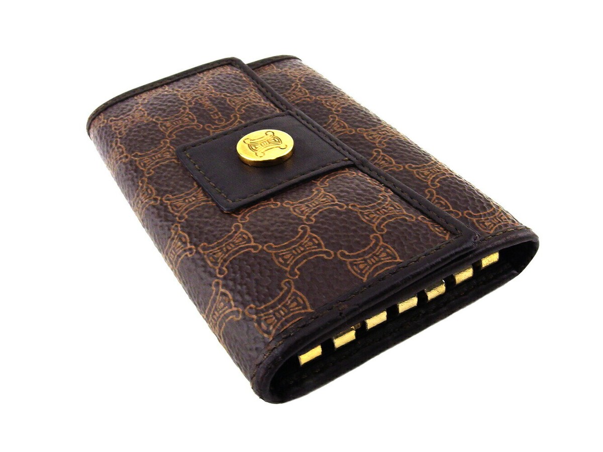 小物 CELINE Logo Macadam Key Case CELINE Key Case Macadam Beige PVC x Leather Authentic USED